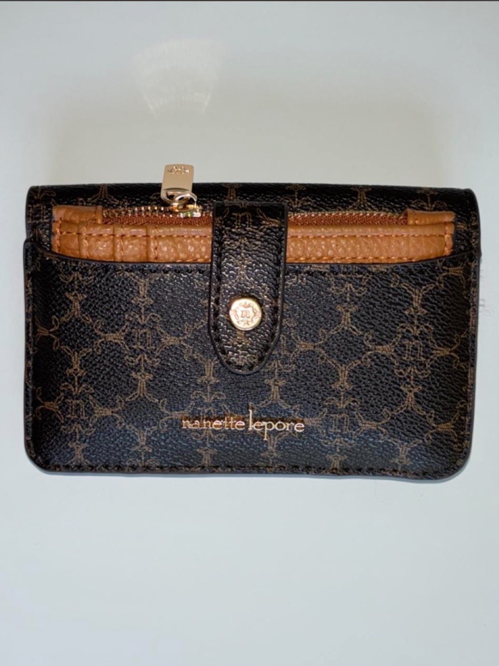 Nanette Lepore Black & Brown Monogram Card Wallet